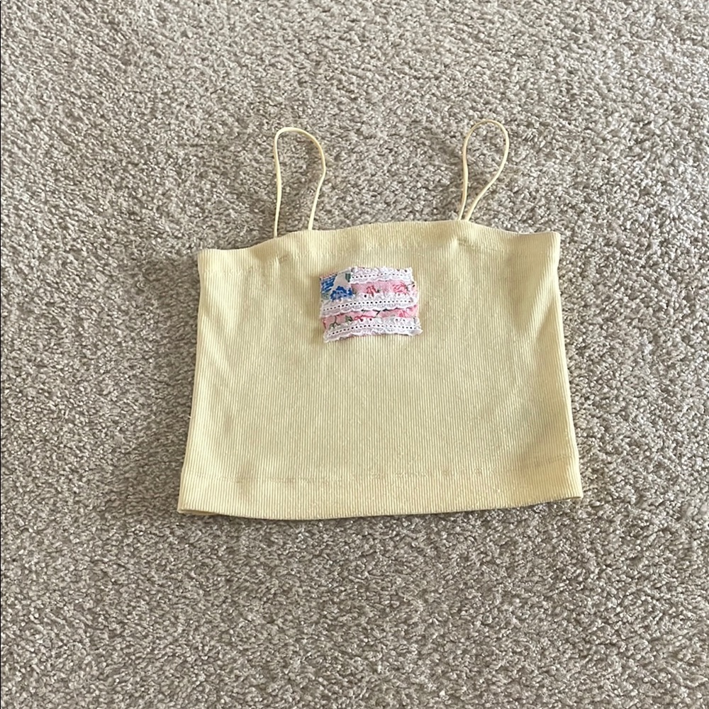 American Eagle Outfitters Cream Tank with Floral Patch